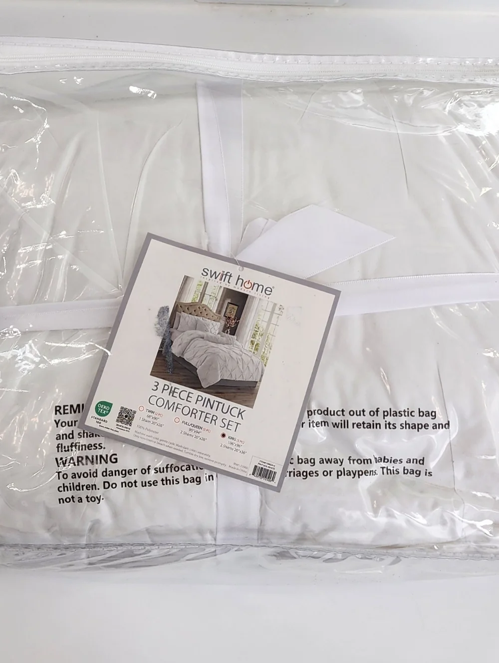 3 Piece King Pintuck Comforter Set Ultra Plush Swift Home In White